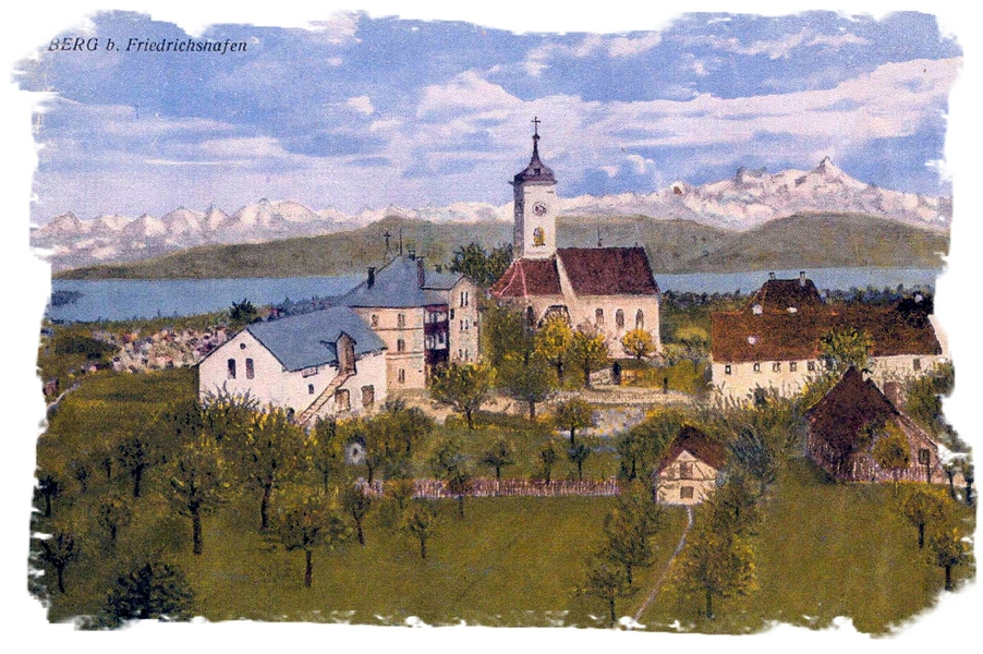 Alte Postkartenzeichnung von Berg